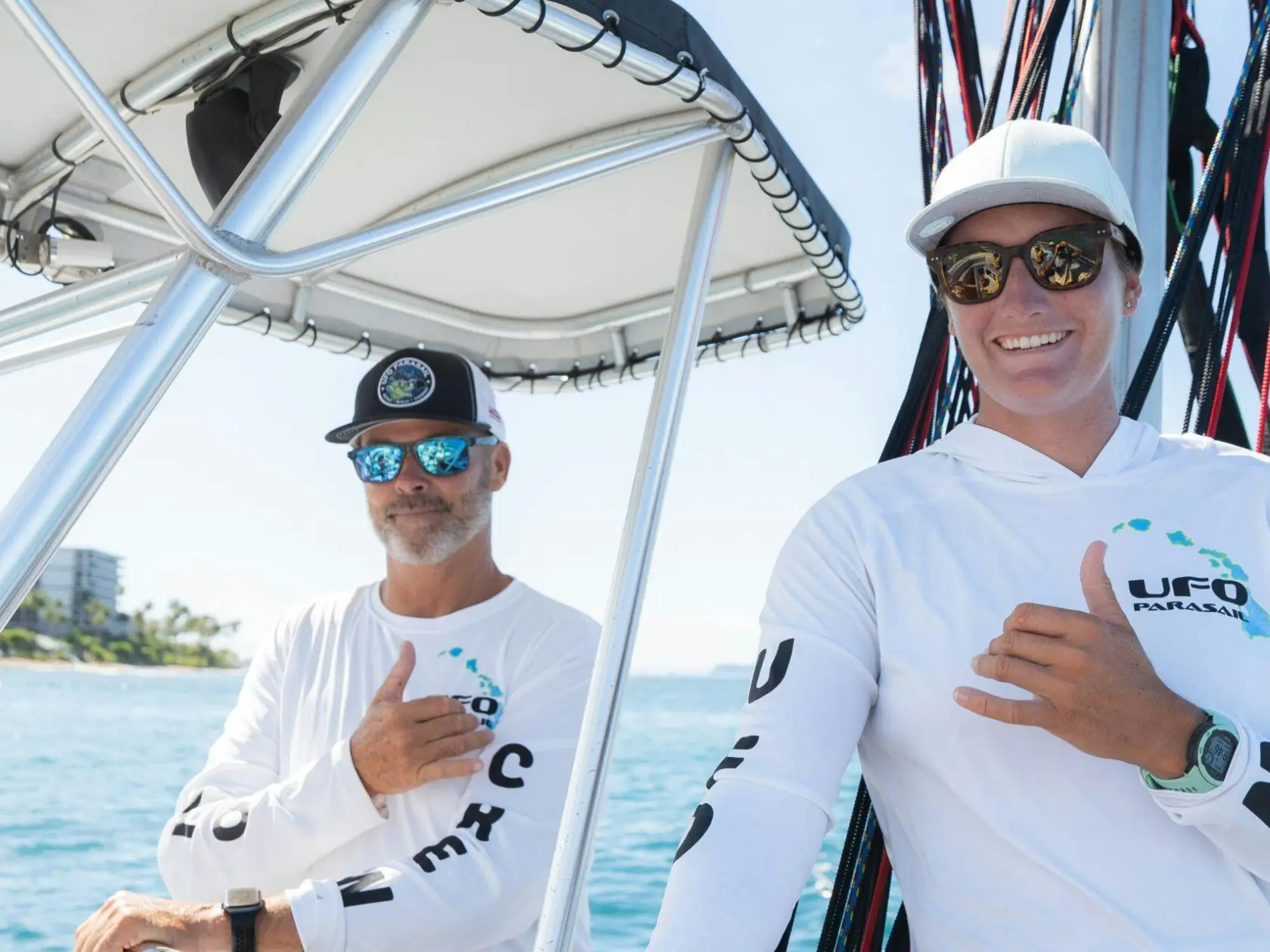 a couple of people on a boat